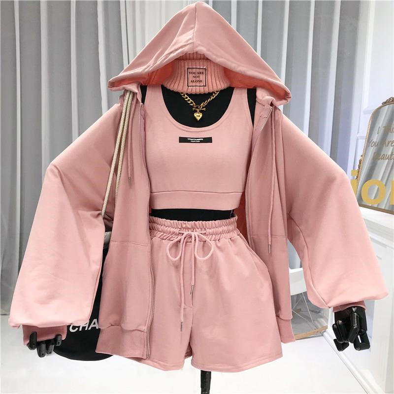 Sports Wind Suit Women's Fashion Casual Fitness Running Vest Hoodie Shorts Three-piece Set Women Jogger Set