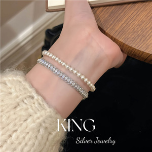กำไลข้อมือถักลายลูกไม้เงินแท้ King Silver Jewelry เงินสเตอร์ลิง S925 ชุบทอง ประดับคริสตัลและเพชรเทียมสำหรับผู้หญิง - Product Image 5