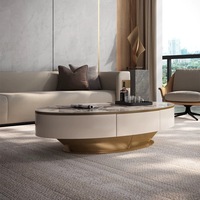 Ensemble de meuble TV et table basse en bois et marbre, design moderne et luxueux, pour salon et chambre, meubles flottants