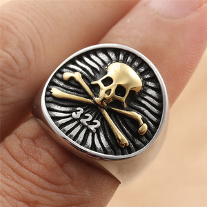 Men's Stainless Steel <b>Skull</b> <b>Ring</b> Gold Color Retro Punk Style Jewelry Gift 280696 - Product Image 3