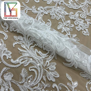 Neues Design Braut schnur Bestickte Pailletten Mesh Spitzens toff Hochwertige Pailletten Stickerei Tüll Spitzens toff für Hochzeits kleid - Product Image 5