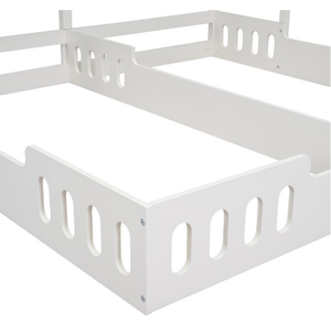 Cama de Madera para Dos Personas <span class=keywords><strong>con</strong></span> Techo, <span class=keywords><strong>Piso</strong></span> y Estantes, Barandillas, Cama Montessori para Dos Niños, para Niños y Niñas, Color Blanco Crema - Product Image 6