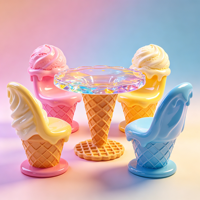Ensemble table et chaises en fibre de verre en forme de cornet de glace, mobilier commercial d'intérieur et d'extérieur