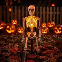 Lámpara Solar de Halloween para Exteriores, Diseño de Esqueleto, IP65 Impermeable, LED Multicolor, 68 cm, Lámpara de Jardín