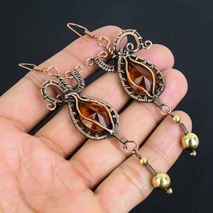 ต่างหูห้อยแบบคลาสสิก ดีไซน์สั่งทำพิเศษ ประดับด้วยพลอยโทแพซสีน้ำผึ้ง หุ้มด้วยลวดทองแดง งานแฮนด์เมด สินค้ามาใหม่ เหมาะสำหรับงานปาร์ตี้สำหรับผู้หญิง - Product Image 1