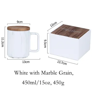 Custom Large 15oz Nordic Matte Black White Ceramic Coffee Mug With Wooden Lid Gift Box