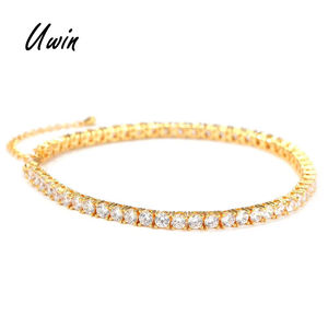 Chaîne de cheville Hip Hop 4 mm en laiton, style tennis, bijoux de rappeur scintillants avec pierres en zircon, réglable 9 pouces, prête à être expédiée - Product Image 1