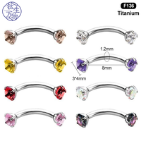 Nouveau bijou de sourcil et d'ongle transfrontalier en zircon, style punk, en alliage de titane F136, avec dents internes, anneau de sourcil incurvé, bijou de personnalité