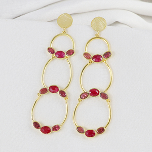 Conception unique 925 argent Sterling plaqué or rubis Tourmaline boucle d'oreille à la mode accessoire de fête de mariage cadeau - Product Image 1