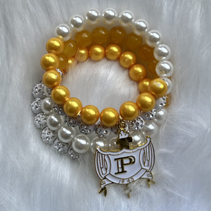 Fancy Golden And White Tone Philo Inspirado Perla y diamantes de imitación Declaración SGRho Sigma Gamma Rho Pulsera apilable - Product Image 4