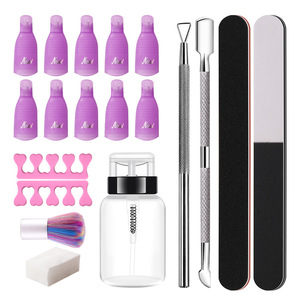 Kit de vernis à ongles en gel réutilisable TAMAX NAK018, 10 clips, <span class=keywords><strong>2</strong></span> pousse-cuticules en acier inoxydable, 1 flacon de nettoyant anti-poussière, <span class=keywords><strong>2</strong></span> tampons pour les orteils - Product Image 1