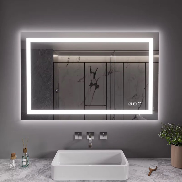 Rectangle Smart Wall Bath Touch Screen Mirror Anti Fog Led Bathroom Vanity Mirror With Light for Bedroom Hotel Salon
