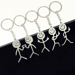 Porte-clés mignon en acier inoxydable en forme de couple avec dessin simple pour visage, pendentif mousqueton en forme de personnage - Product Image 1