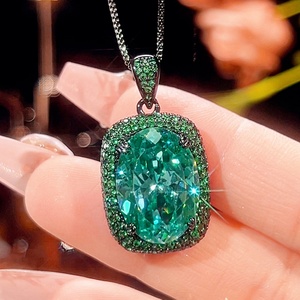 Fashion Jewelry Eco-friendly Copper Black Gold Plated 13*18MM Paraiba <b>Emerald</b> Green Zircon Pendant Necklace Earrings Set - Product Image 4