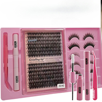 Faux cils en grappe 30D 40D à auto-greffe, style européen, avec kit colle et dissolvant double tête