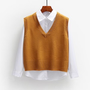 Commerce extérieur nouveau pull à col en V gilet gilet printemps automne style preppy gilet littéraire court lâche gilet femmes tricoté - Product Image 4