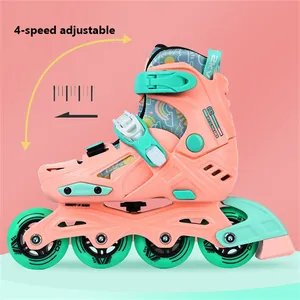 Kids Speed Roller Skating Shoes PU Rubber Wheels Pink Skate Shoes For Boy Girls