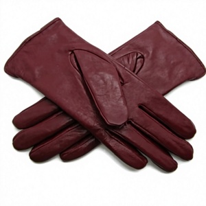 Guantes de Invierno de Cuero Borgoña para Mujer, Estilo Liso hasta la Muñeca, Diseño Térmico sin Forro para Uso Diario Informal y al Aire Libre - Product Image 5