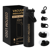 Bouteille d'eau isotherme en acier inoxydable sans BPA de 20 oz, avec couvercle 2-en-1 paille et ouverture large pour le sport et la course à pied