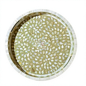 Plateau de service et de rangement élégant fait main avec incrustation de nacre, organisateur en mosaïque de coquillages de nacre de qualité supérieure pour présentation sur table, repas - Product Image 1
