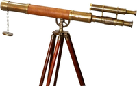 Télescope à trépied à double baril en laiton vintage nautique avec support en bois Astro télescope avec trépied en bois naturel