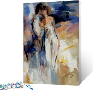 Lovers Kiss Paint por número para adultos principiantes, Kits de pintura al óleo digital DIY sobre lienzo con pinceles y pigmento Acrílico - Product Image 4