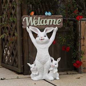 Décor de <span class=keywords><strong>jardin</strong></span> en résine personnalisable avec <span class=keywords><strong>des</strong></span> statues de lapin et de grenouille, panneaux d'accueil pour l'extérieur de la cour/du <span class=keywords><strong>jardin</strong></span>, cadeaux chaleureux - Product Image 4