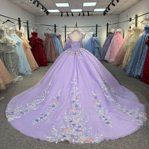 Vestido de Fiesta Lila de Lujo Dy6964, Vestido de Gala Maxi de Gasa con Cintura Natural, Escote Corazón, Estilo Vintage, Vestidos de Quinceañera para Niñas con Apliques - Product Image 2