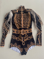 Combinaison pour femme en spandex, style baroque royal doré à franges, costume de spectacle sur le thème du cirque, tenue de scène de luxe pour salle de bal, tenue de drag queen
