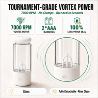 Bouteille shaker automatique en verre, tasse électrique pour mélanger les protéines, sans BPA, bouteille d'eau portable pour le fitness avec couvercle, blanche