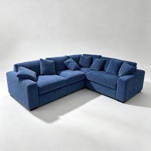 Modernes L-förmiges Modulares Cord-Ecksofa Blau Gestreiftes Plüschstoff-Ecksofa mit Zierkissen für Wohnzimmermöbel - Product Image 2