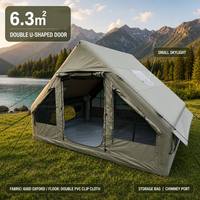 Tente de camping gonflable avec hublot, installation rapide, ouverture pour poêle, imperméable, tissu Oxford 600D, structure rectangulaire, 4-6 personnes