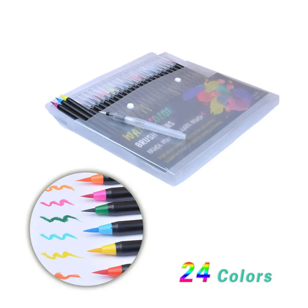 Hot Selling Canetas Coloridas Popular 24+1 Colors Watercolor Brush Marker Pen Set for Children & Adults Drawing