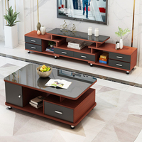 YQ Forever Meuble de Salon Combinaison Table Basse et Meuble TV Rétractable en Verre Trempé