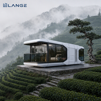 LANGE - Cabine de travail à distance modulaire préfabriquée, type capsule spatiale, 1 chambre, 1 salle de bain, cuisine intégrée, pour location en zone touristique