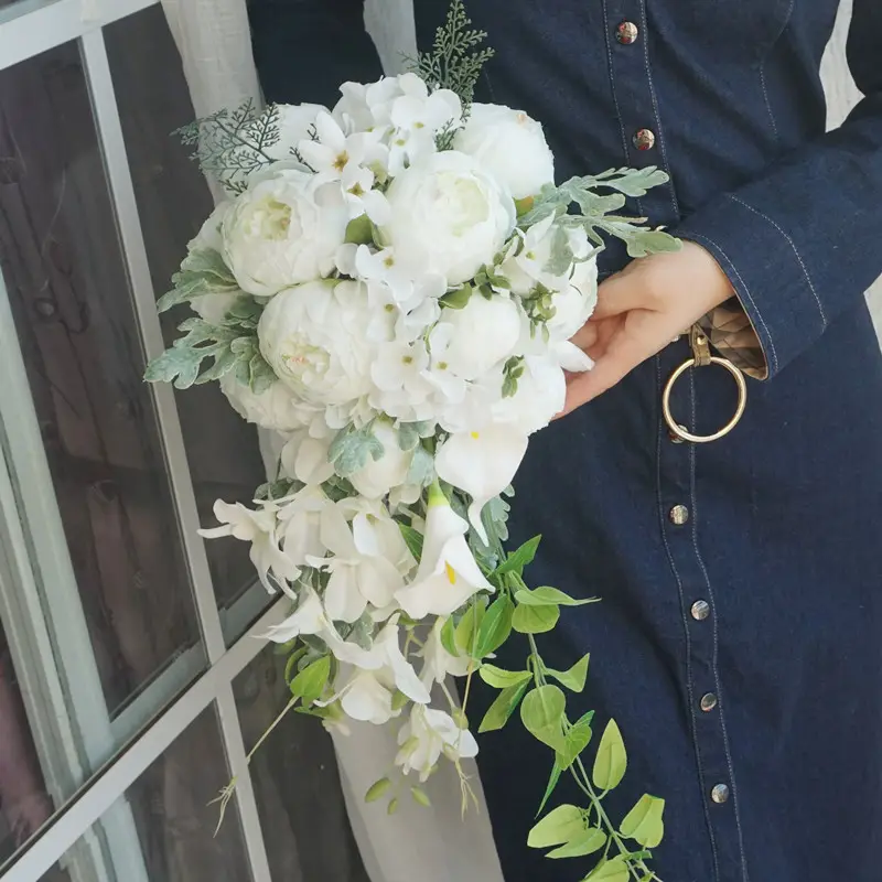 Nuovo Prodotto Innovativo Bianco Fiore di Peonia Bouquet Da Sposa Realista Fiore di Mano Bouquet Da Sposa Artificiale