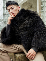 Manteau en fourrure de raton laveur duveteux, personnalisé, haut de gamme, noir chaud, manteaux en fourrure de raton laveur véritable
