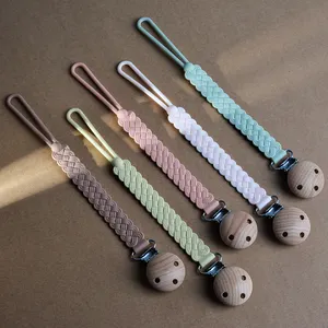 BPA Free Wood Silicon Daisy Chain Baby Teething Toy Silicone Pacifier Holder Dummy Clip Baby Rattan Pacifier Chain