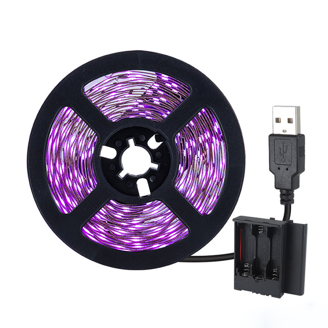 5V USB/Battery Operated Ultraviolet UV LED Strip Light 395-405nm 2835 60LEDs/m Flex Purple Black DJ Fluorescence 5m Controller