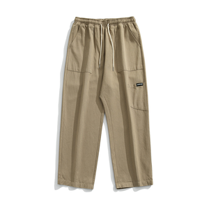 Pantalons de randonnée décontractés pour hommes en coton tricoté respirant à taille mi-haute, jambes larges, double poche cargo, vente en gros - Product Image 5