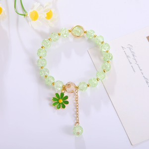 Summer Style Cracked Glass Beaded Daisy Pendant <strong>Bracelet</strong> Elastic Hand <strong>String</strong> for Women N96151 - Product Image 2