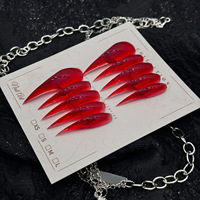 Faux ongles à presser transparents effet gelée, forme griffe de dragon rouge, extra longs, style stiletto, brillants, transparents, courbés et pointus, prêts à poser