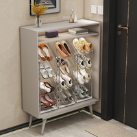 Étagère à chaussures inclinée à 3 niveaux en PET, moderne et écologique, avec roulettes, organisateur de rangement transparent pour chaussures, idéal pour l'entrée