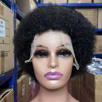 Perruque Courte Bouclée Afro Pixie 13x4 en Dentelle, Cheveux Humains Brésiliens Frisés, Vente en Gros Directe Usine pour Femmes Africaines