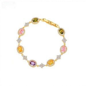 สร้อยข้อมือเพทายสีสไตล์ยุโรปสำหรับผู้หญิงโทนสีทองทรงวงรีประดับเครื่องประดับสวมใส่ทุกวัน - Product Image 5