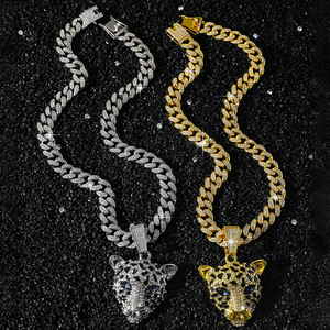 สร้อยคอจี้รูปหัวเสือดาวสไตล์ฮิปฮอป ดีไซน์ใหม่ โดดเด่นไม่ซ้ำใคร สร้อยคอโลหะผสมสำหรับผู้ชาย เครื่องประดับแฟชั่นทันสมัย ขายส่ง - Product Image 2