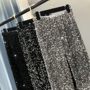<span class=keywords><strong>Pantaloni</strong></span> <span class=keywords><strong>Lunghi</strong></span> da Donna in Velluto con Paillettes Traspiranti Casual a Vita Alta <span class=keywords><strong>Larghi</strong></span> da Festa e da Palco Autunno Inverno <span class=keywords><strong>Pantaloni</strong></span> Lucidi a Gamba Larga da Donna - Product Image 5