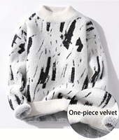 Pull en tricot jacquard chaud d'hiver personnalisé 100% pull en tricot à col rond et fourrure en nylon pour hommes