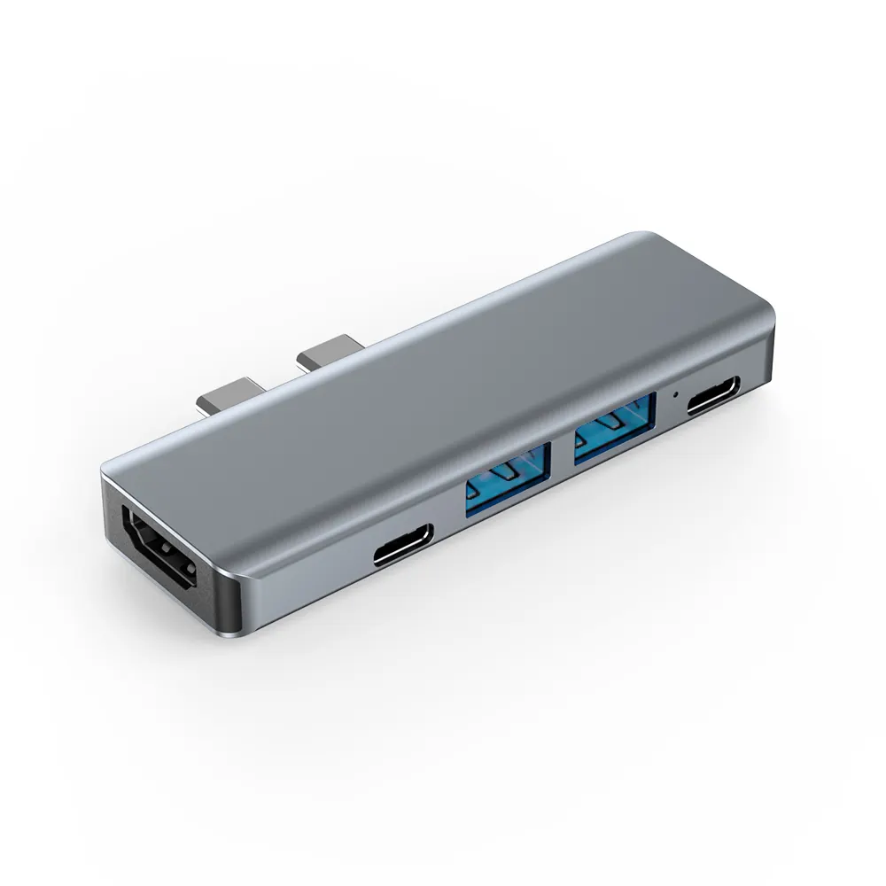 4K USB 3.0 רכזת סוג C כפולה 5 ב-1 תואמת מחשב PD תחנת עגינה אלומיניום 5.0Gbps תחנת עגינה USB