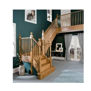 Staircase Railing LED Light Design Villa Luxury Wooden Staircase